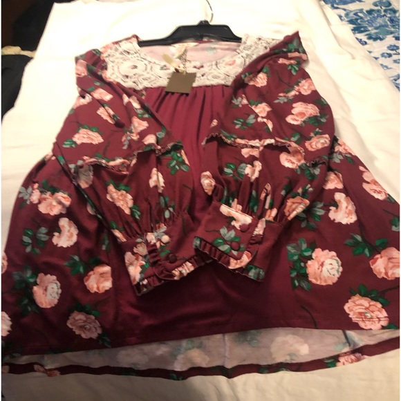 NWT Matilda Jane Top Lace Accent Long Sleeve Button Closure Crew Neckline - Picture 2 of 6